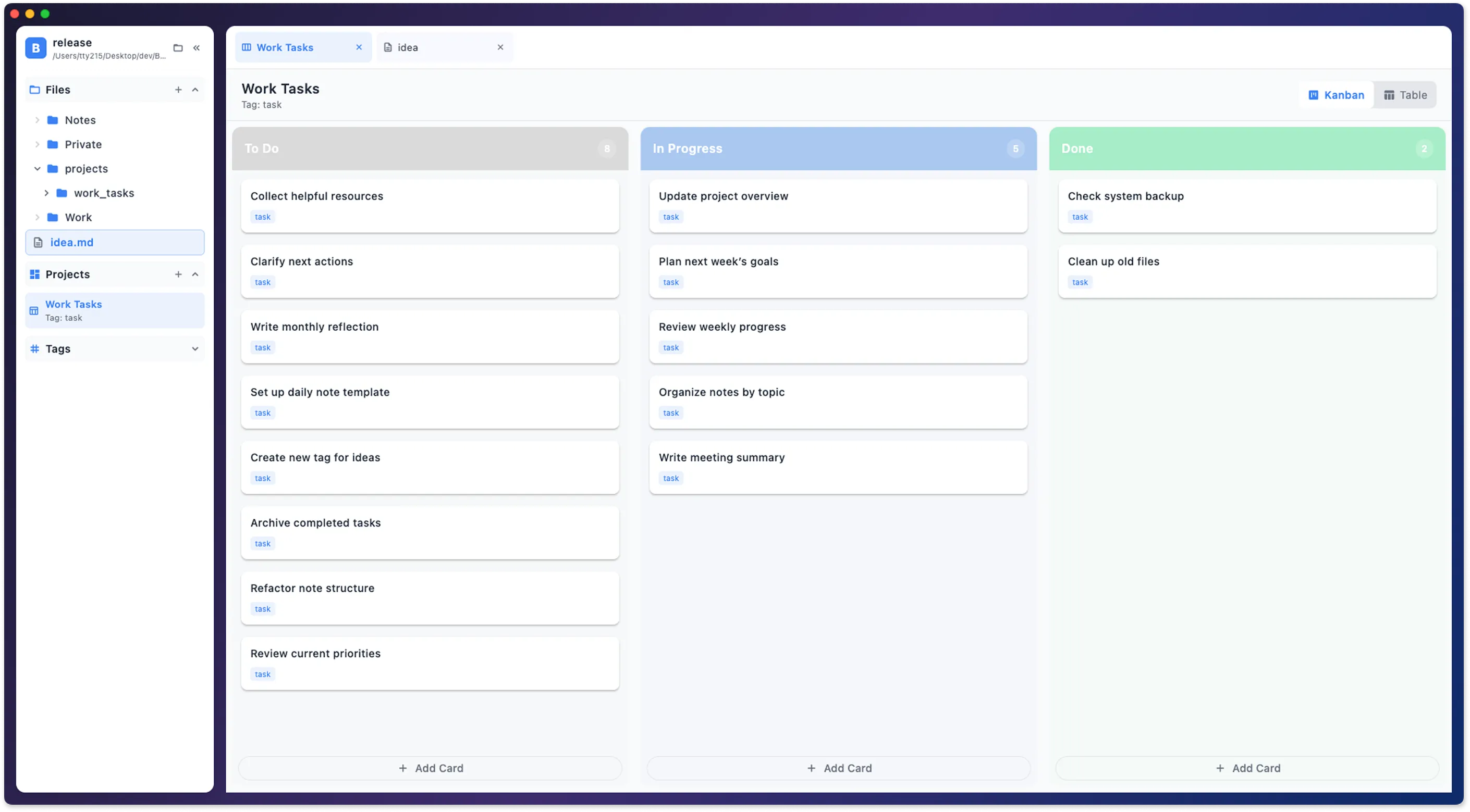 Kanban View Interface